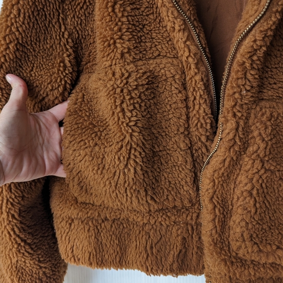 THREAD & SUPPLY women's plush sherpa teddy bear jacket brown faux fur - Picture 5 of 10